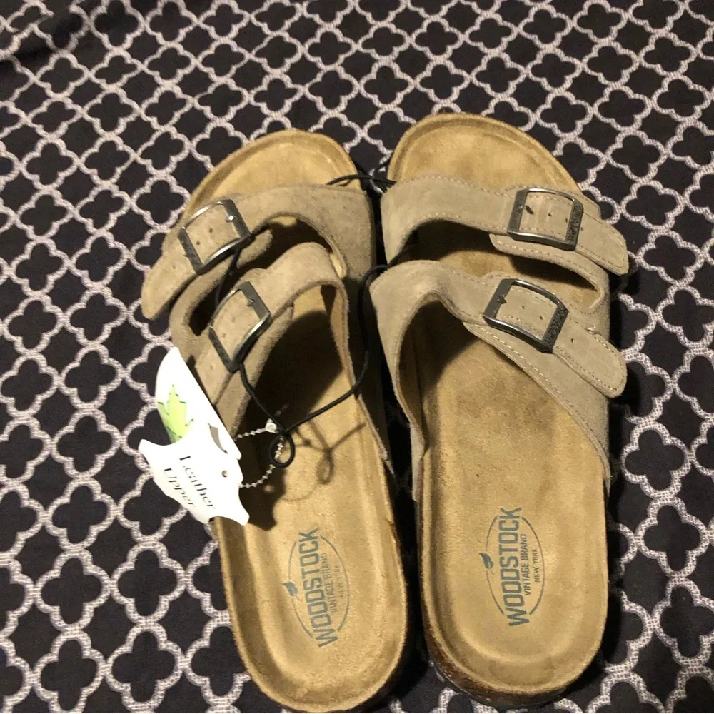 Woodstock Wear Sz 12 Suede Leather Sandals Slide Bert Buckle Brown Retro
